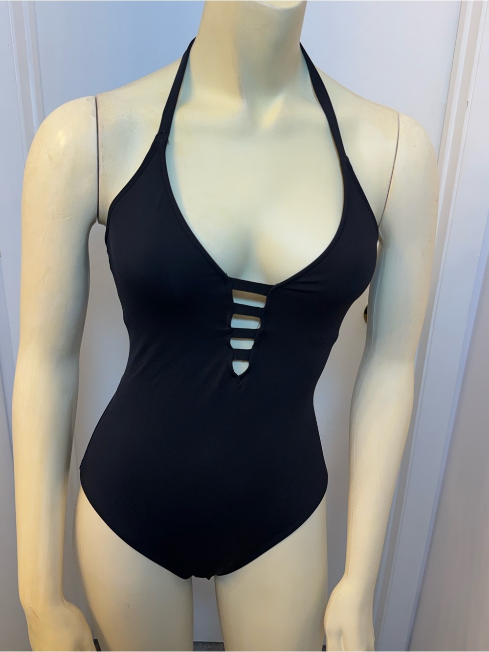 La Blanca Black Halter One-Piece Swimsuit with Ladder Front